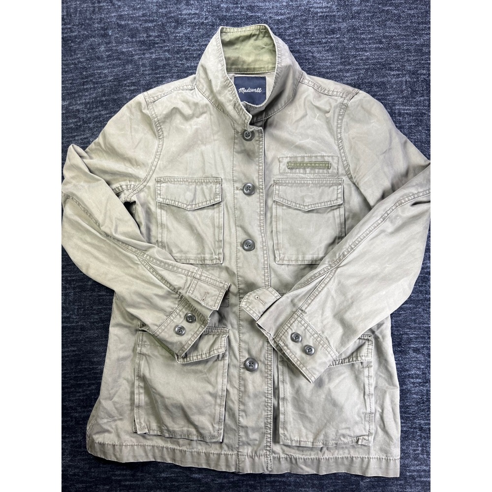 Madewell Utility Field Jacket Women Medium Olive Green Button Front Cotton Twill
